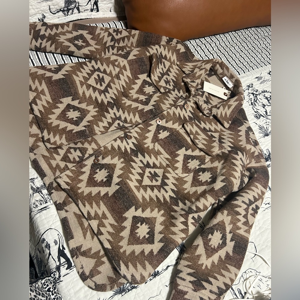 Brown Western Aztec Jacket Geometric Patterned Shacket NEW - Picture 5 of 7